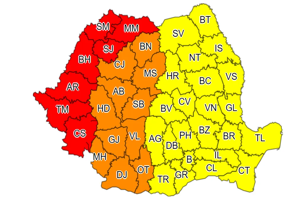 Bistrița-Năsăud, Cluj și Mureș, sub COD PORTOCALIU de căldură