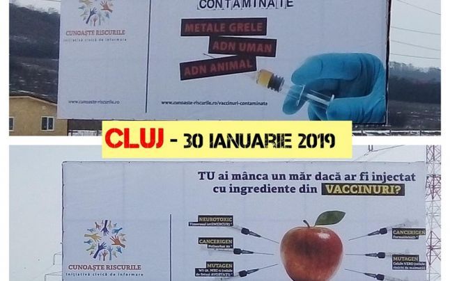 FOTO | Panouri anti-vaccinare la Cluj-Napoca, în plină epidemie de gripă