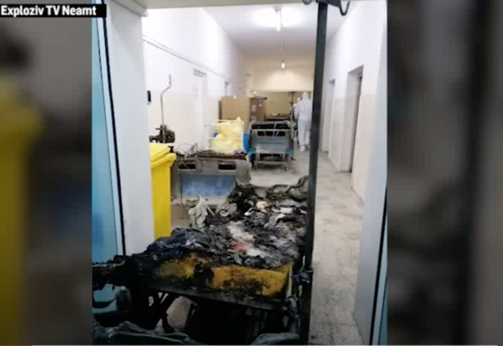 Primele IMAGINI cu salonul ATI mistuit de foc de la spitalul din Piatra Neamț. Camera s-a făcut scrum - VIDEO