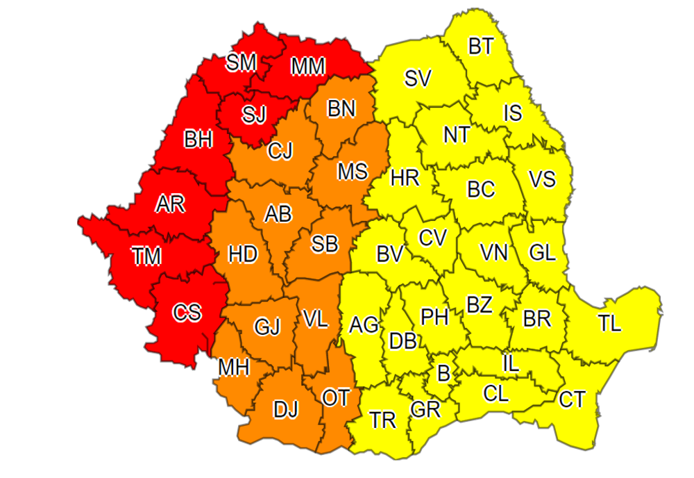 Bistrița-Năsăud, Cluj și Mureș, sub COD PORTOCALIU de căldură